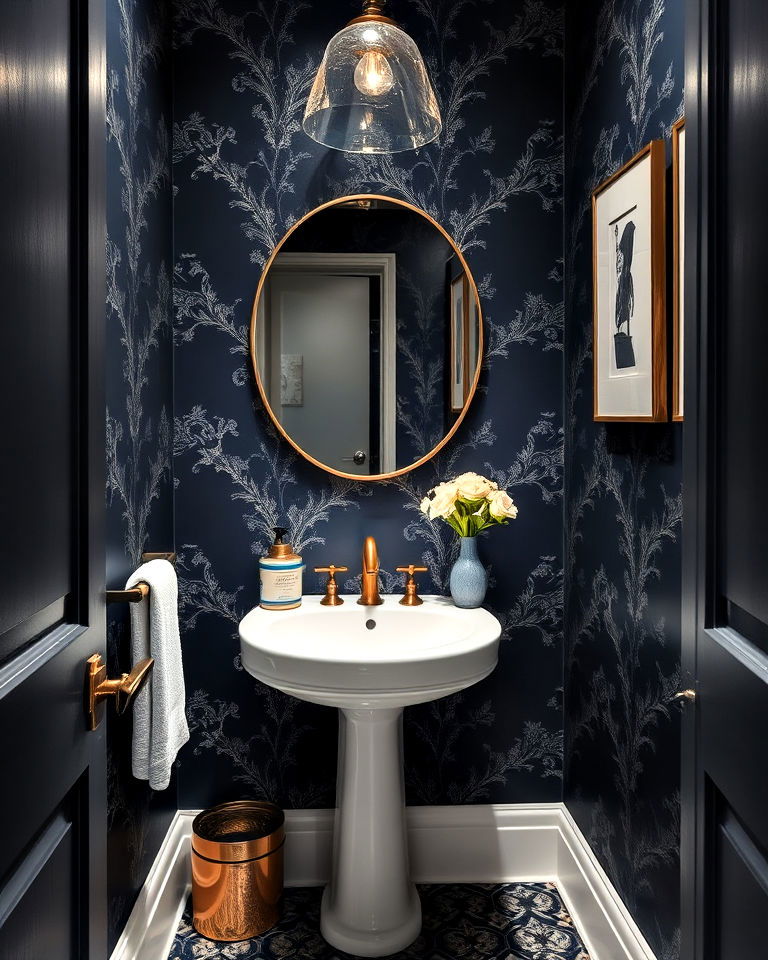 navy blue with metallic wallpaper