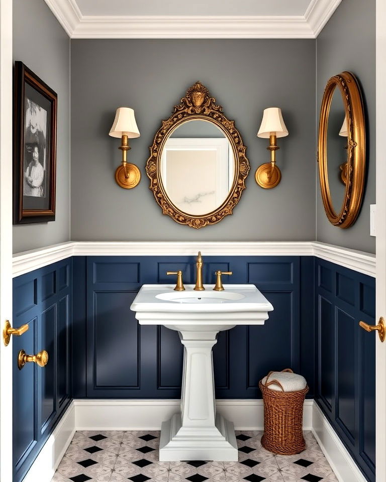 navy wainscoting for a classic appeal