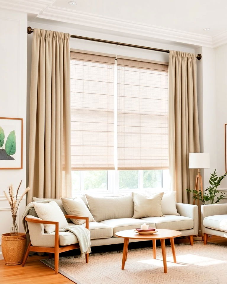 neutral drapes and blinds idea