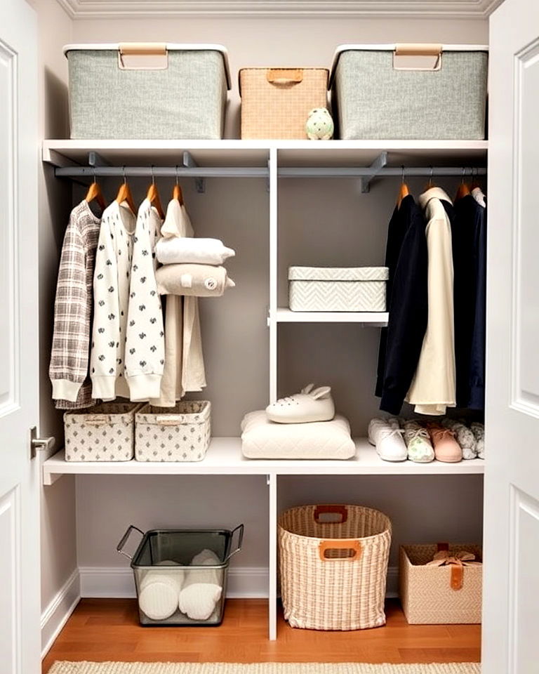 nursery closet with adjustable shelves