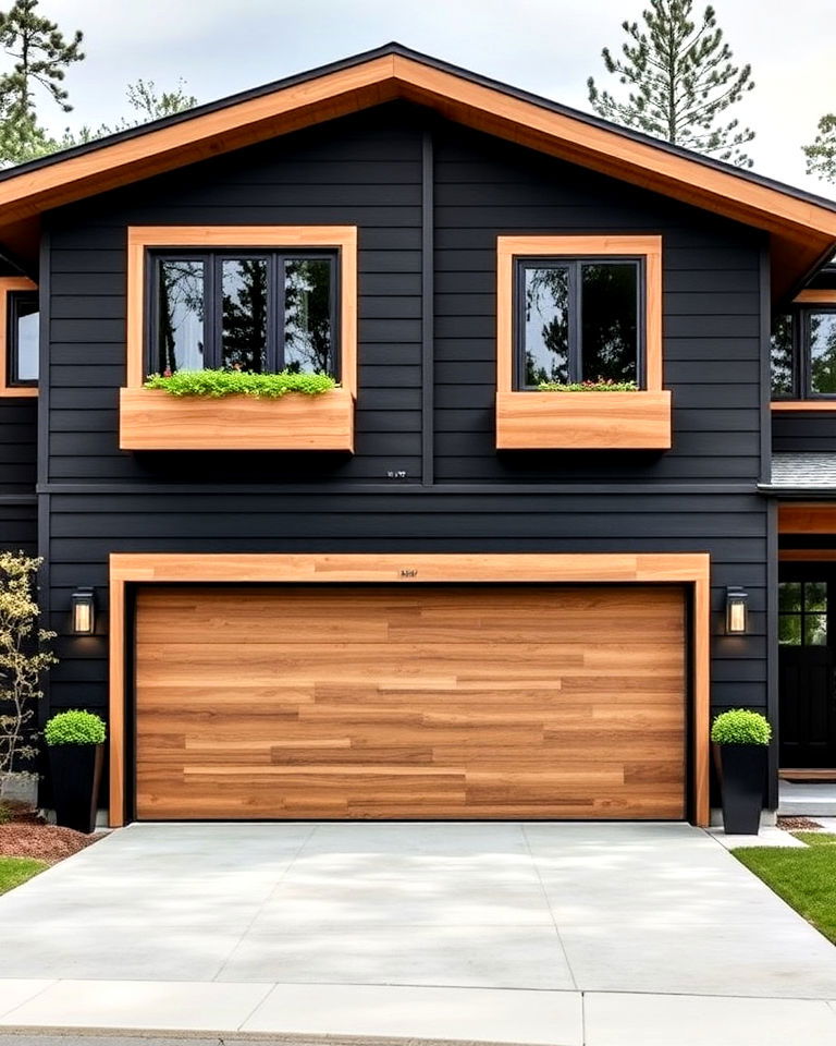 obsidian black house with oak veneer