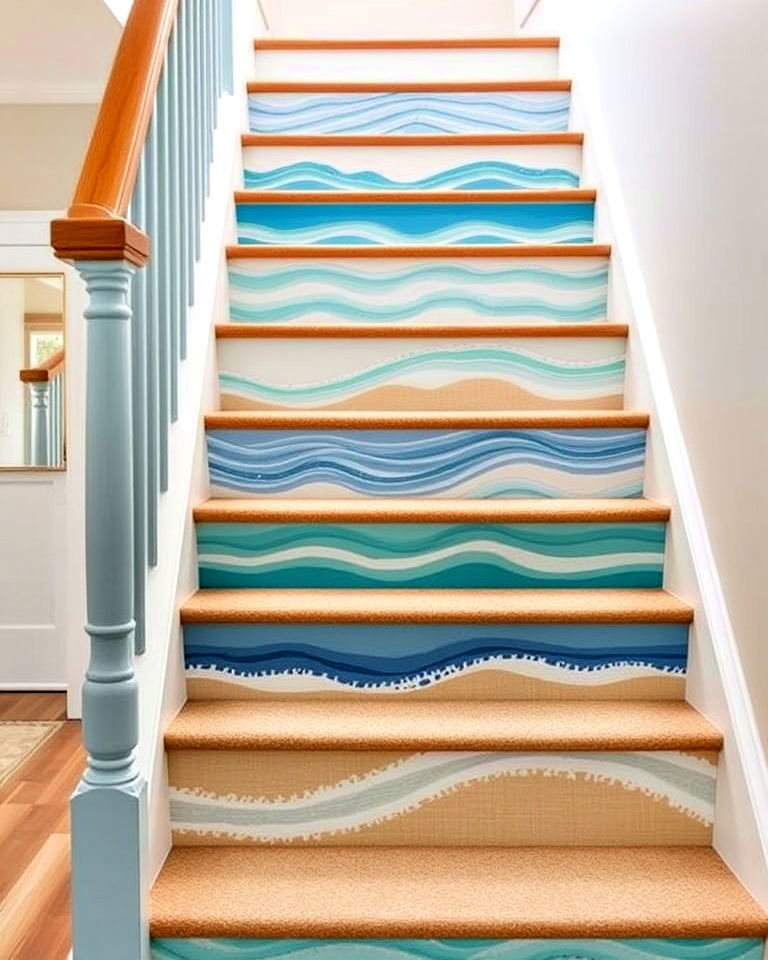 ocean waves and beach inspired stair risers