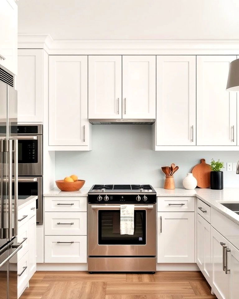 off white kitchen cabinets with hidden appliances