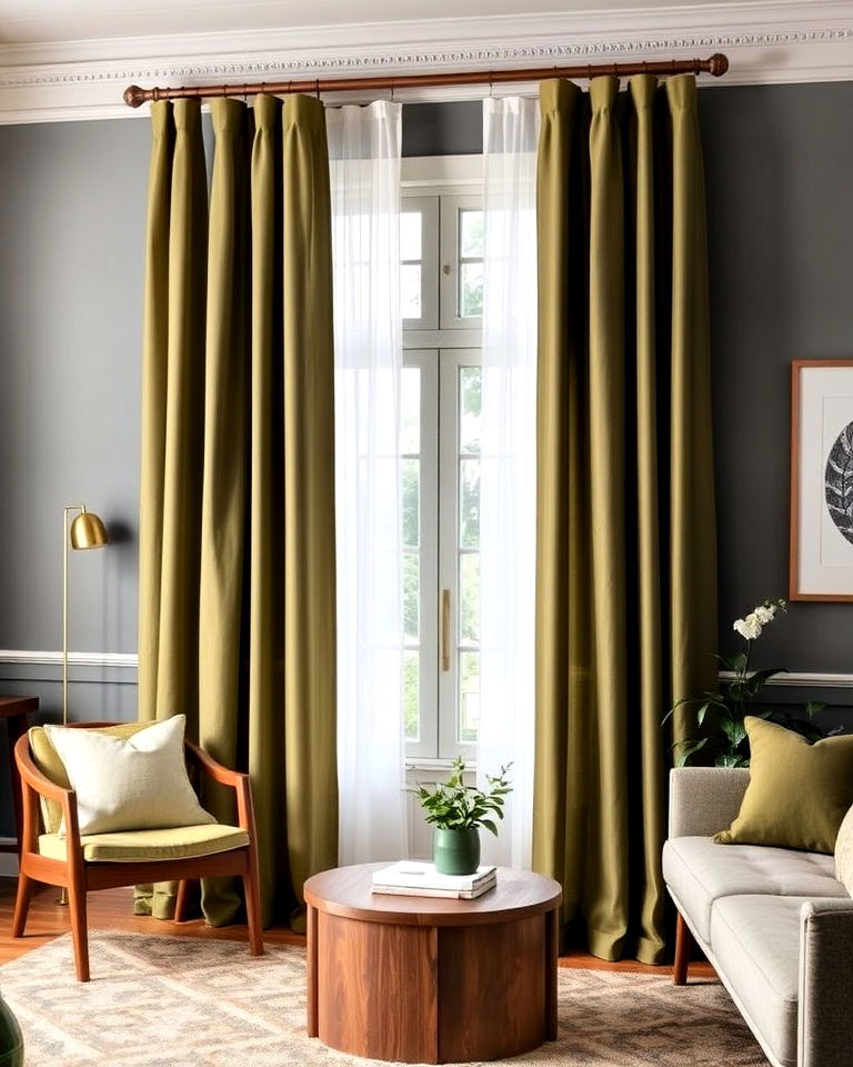 olive green curtains