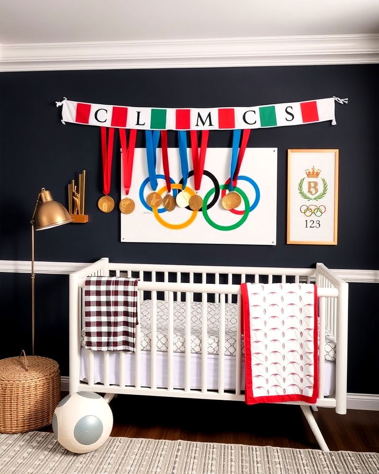 olympic medal display for a sports themed nursey