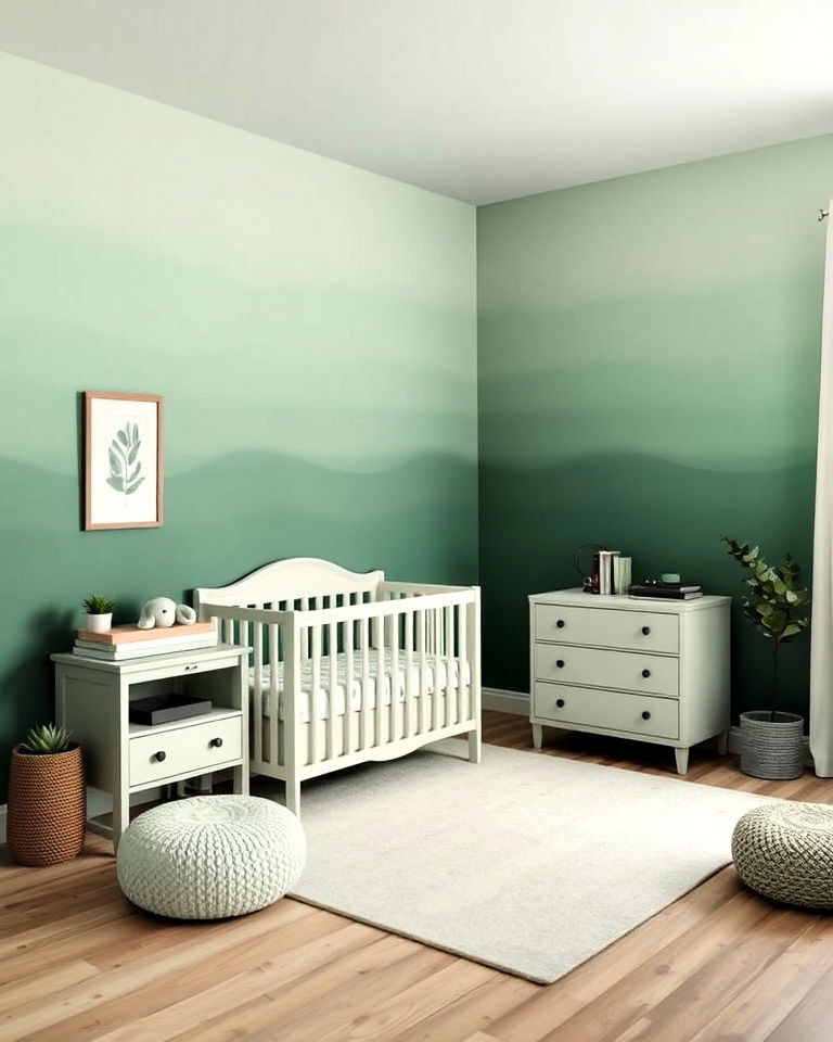 ombre walls nursery in green shades