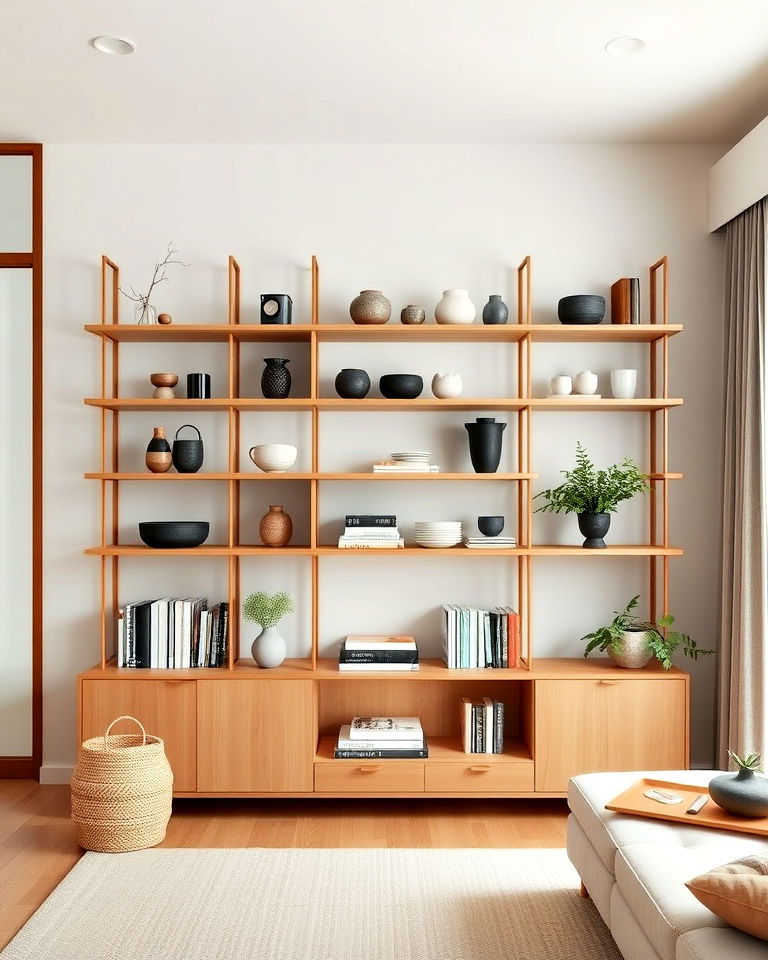 open shelving for airy storage