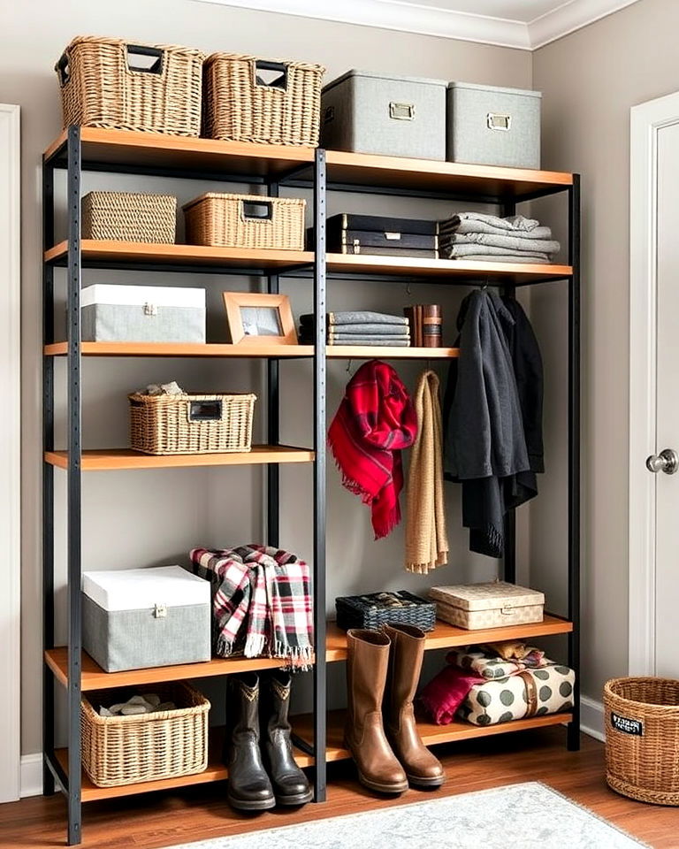 open shelving units in boot room