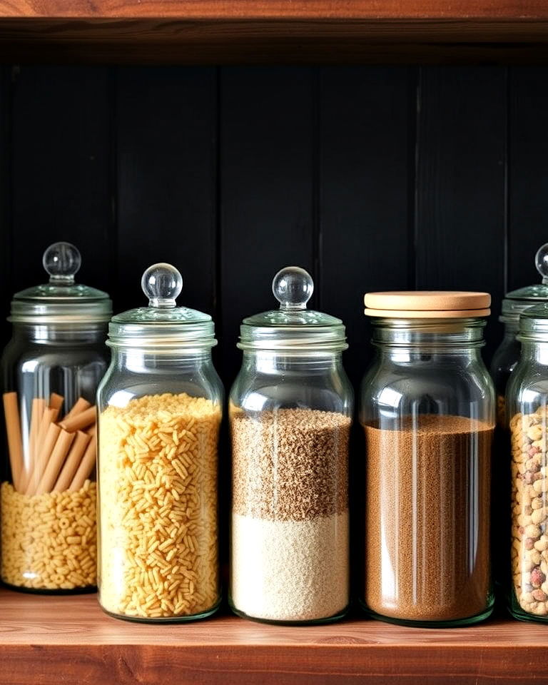 opt for open storage with glass jars