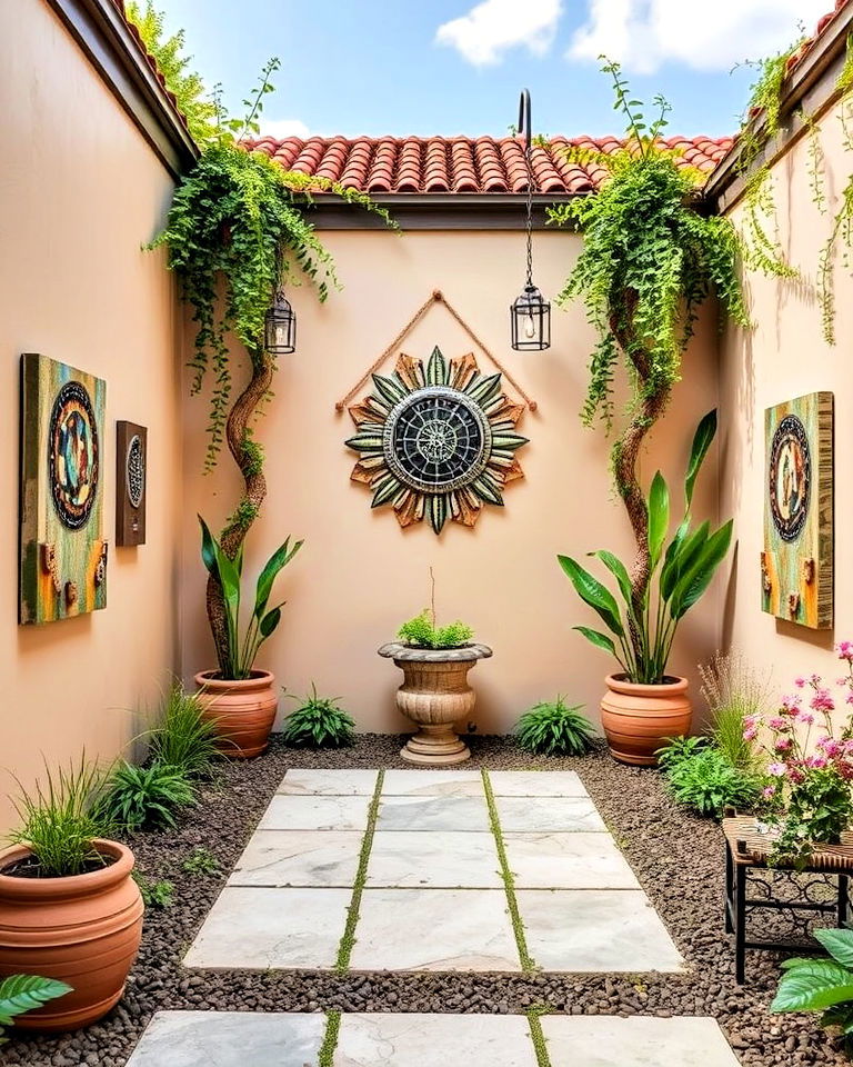 outdoor art installations in courtyard