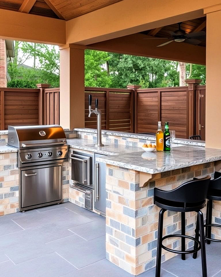 outdoor kitchen with built in beer tap