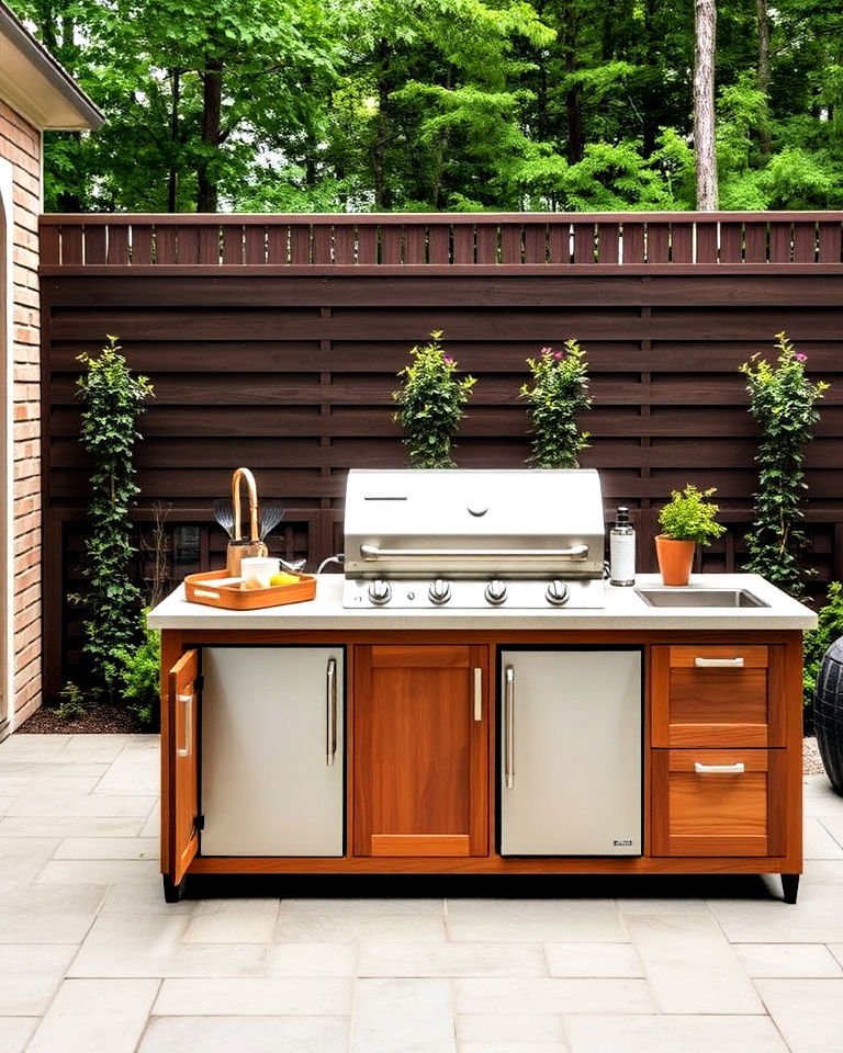 outdoor kitchen with built in grill island