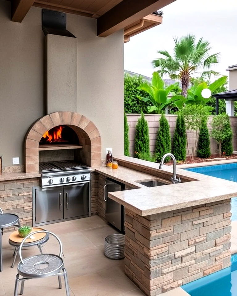 outdoor kitchen with pizza oven