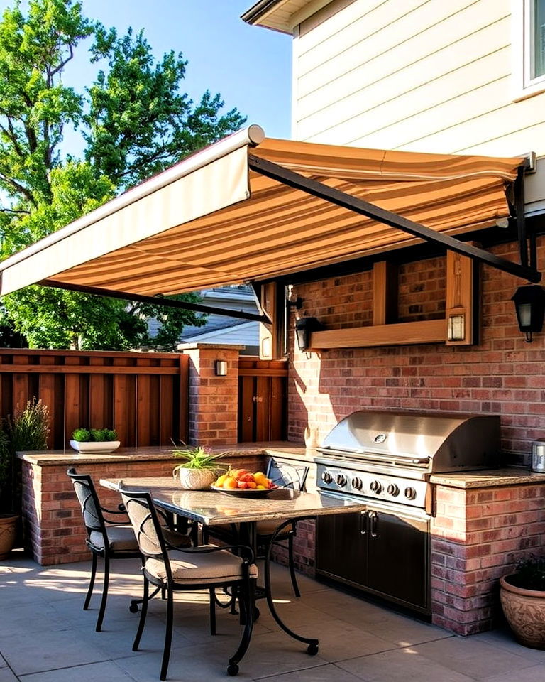 outdoor kitchen with retractable awning