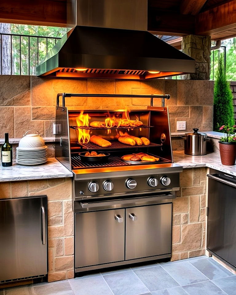 outdoor kitchen with rotisserie grill