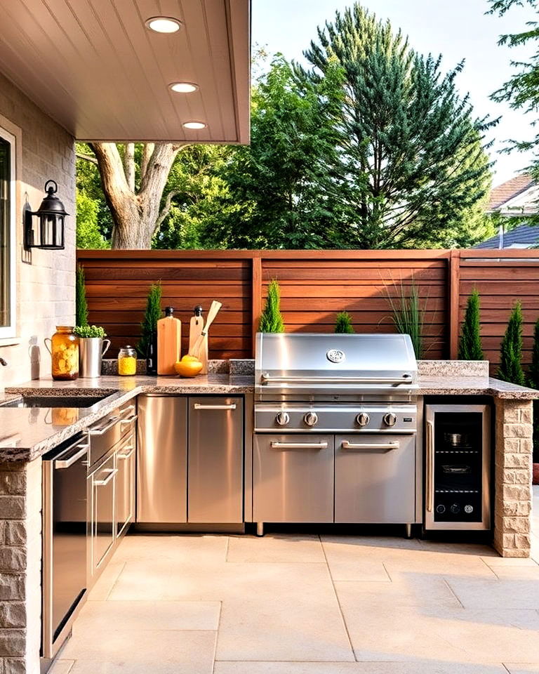 outdoor kitchen with stainless steel cabinets