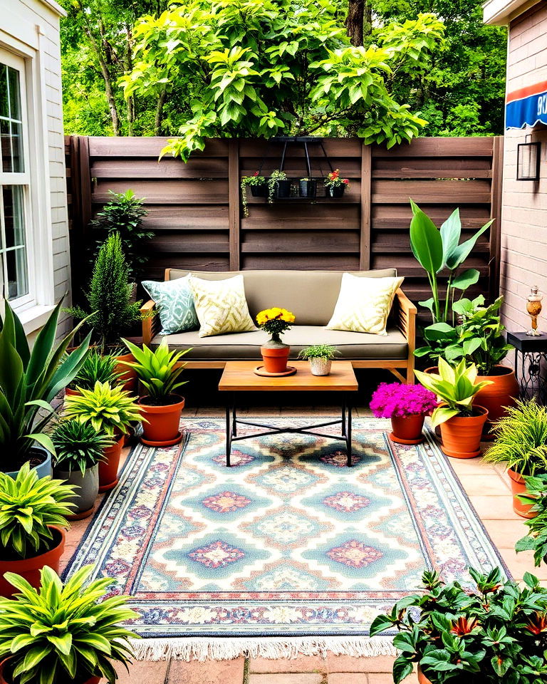 outdoor rug with potted plants