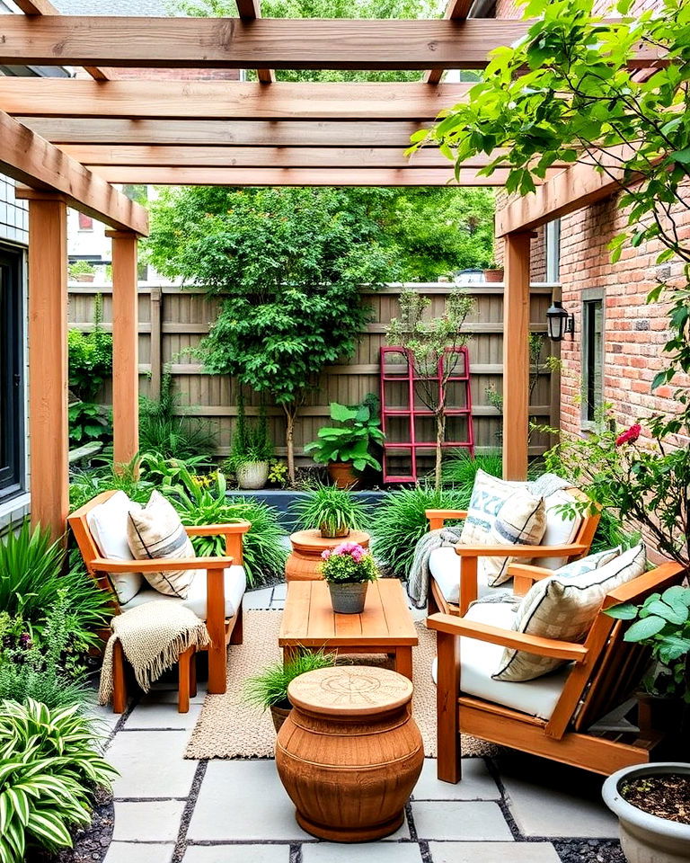 outdoor seating nook under the pergola