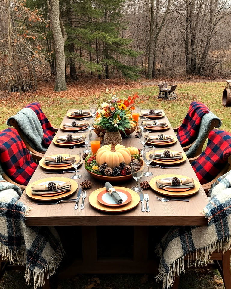 outdoor thanksgiving table with cozy layers
