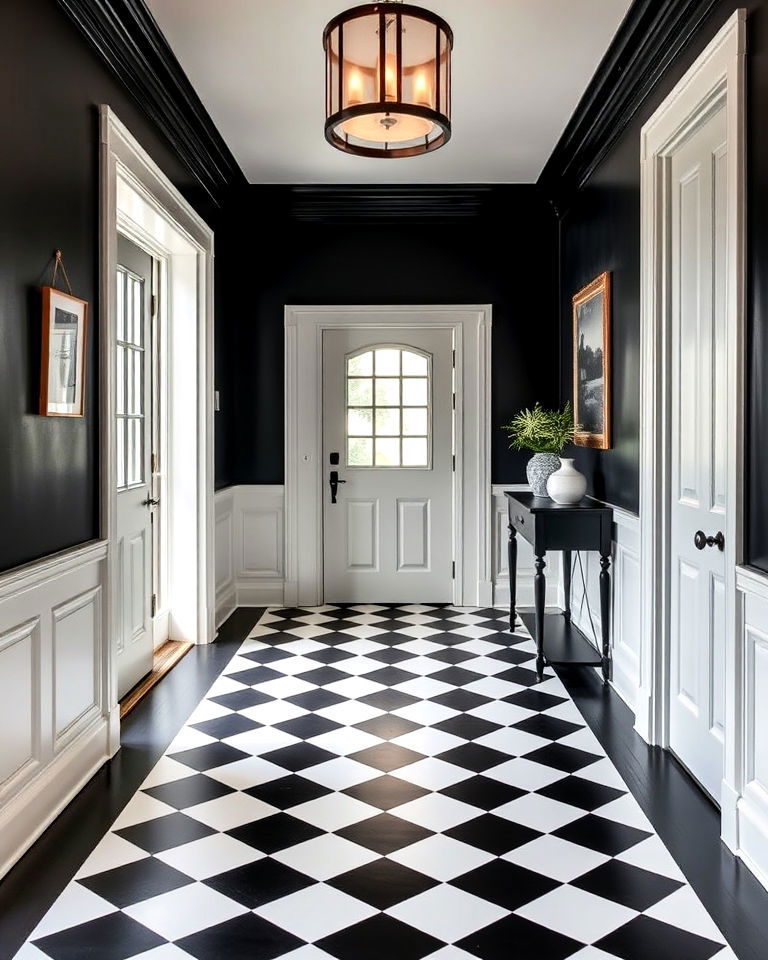 painted checkerboard pattern floor for entryway