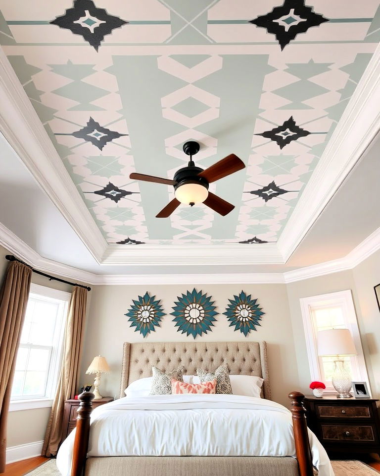 painted pattern tray ceiling for bedroom