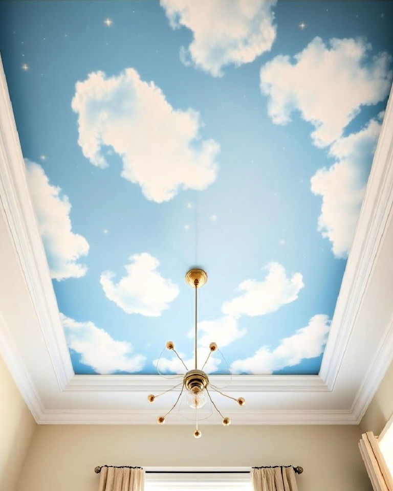 painted sky tray ceiling for bedroom