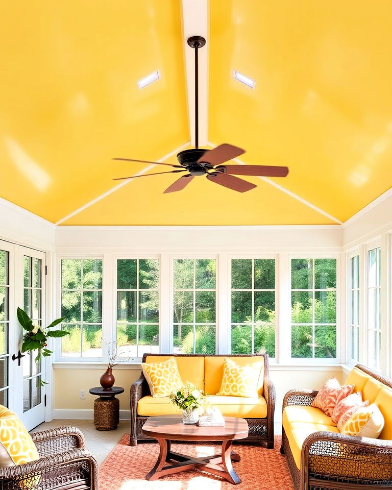 painted sunroom ceiling as a striking focal point