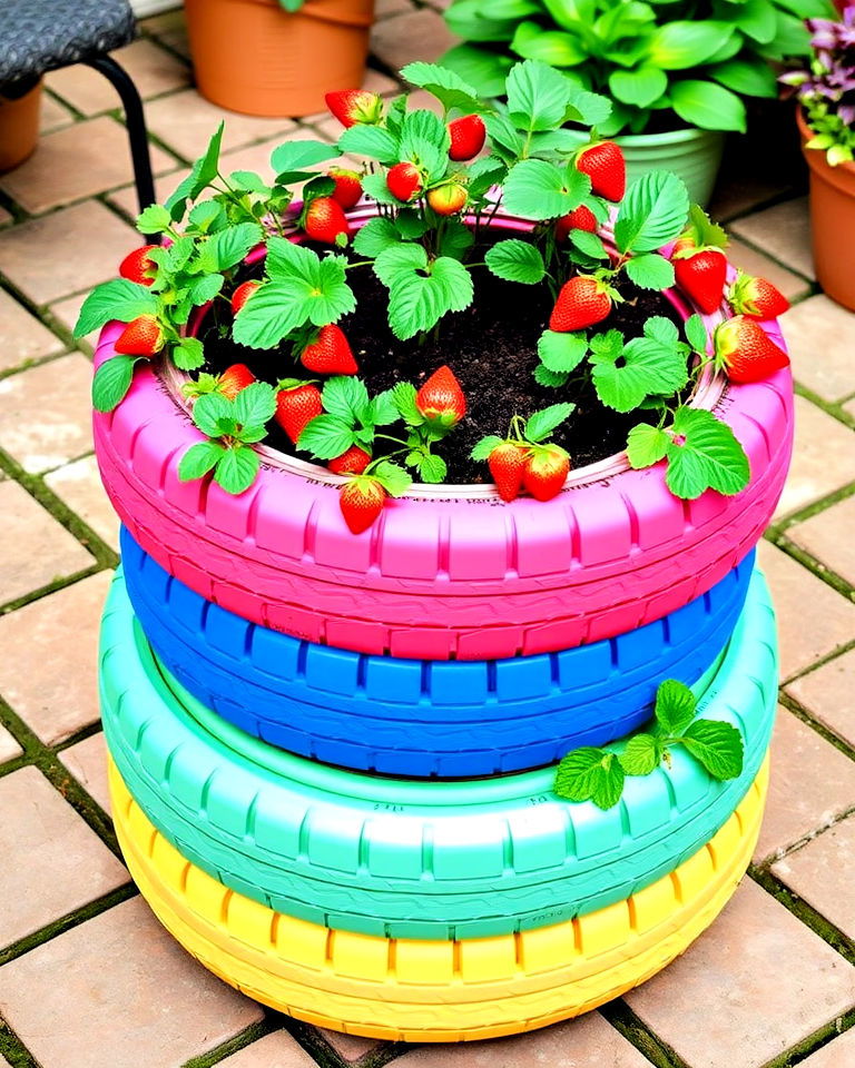 painted tire stack planter