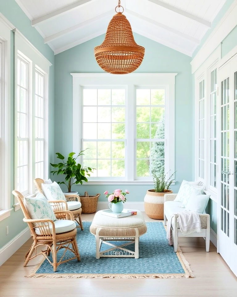 pale aqua sunroom for coastal charm