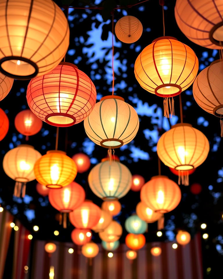 party space with hanging lanterns