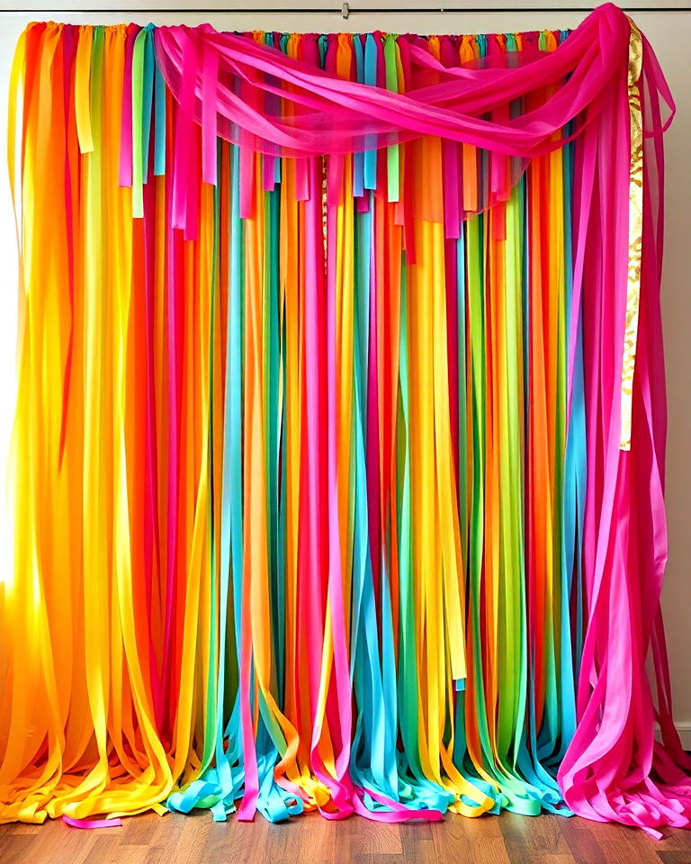 party venue with a vibrant streamer backdrop
