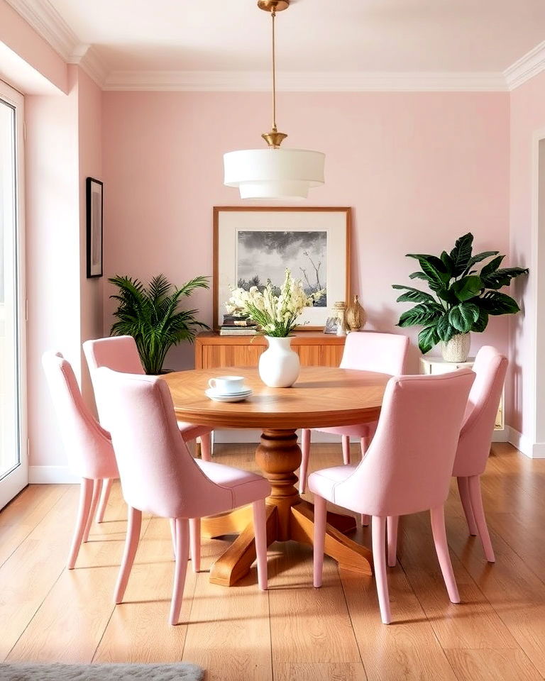 pastel pink dining chairs