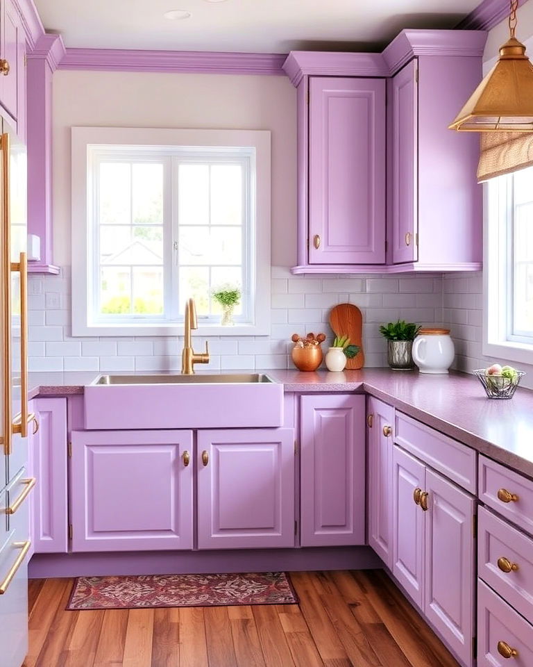 pastel purple kitchen cabinets for a vintage feel