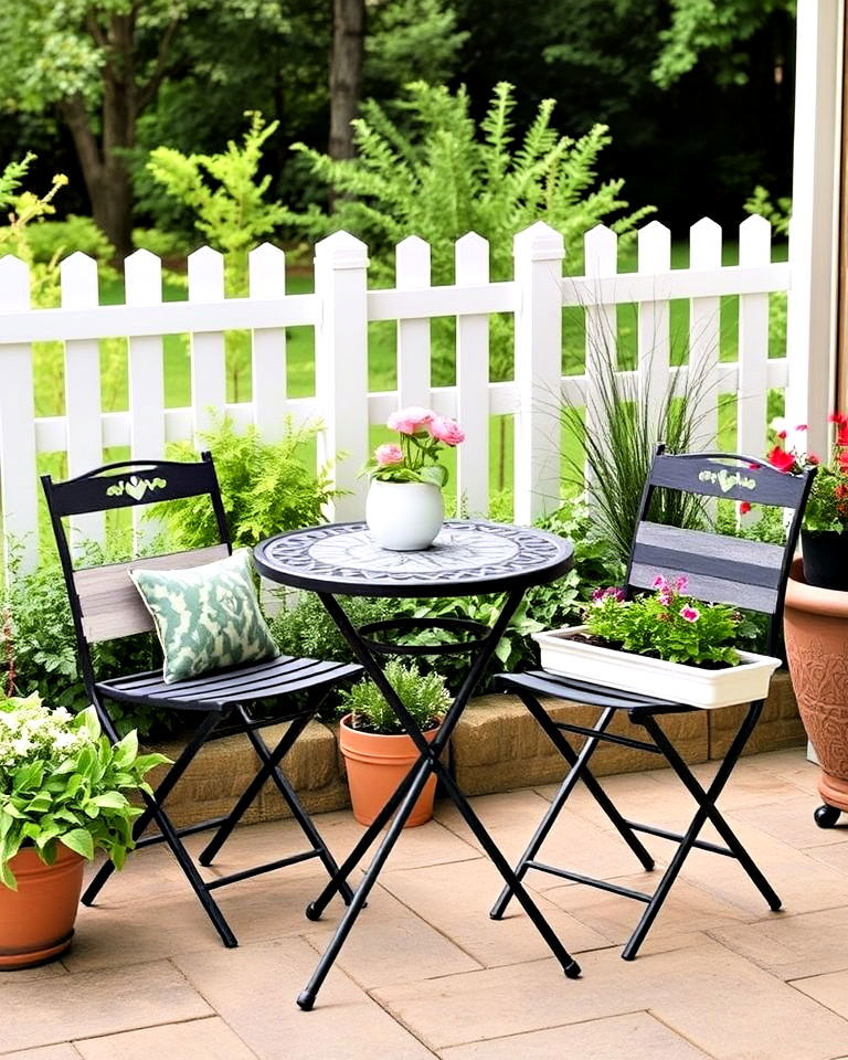 patio bistro set with planters