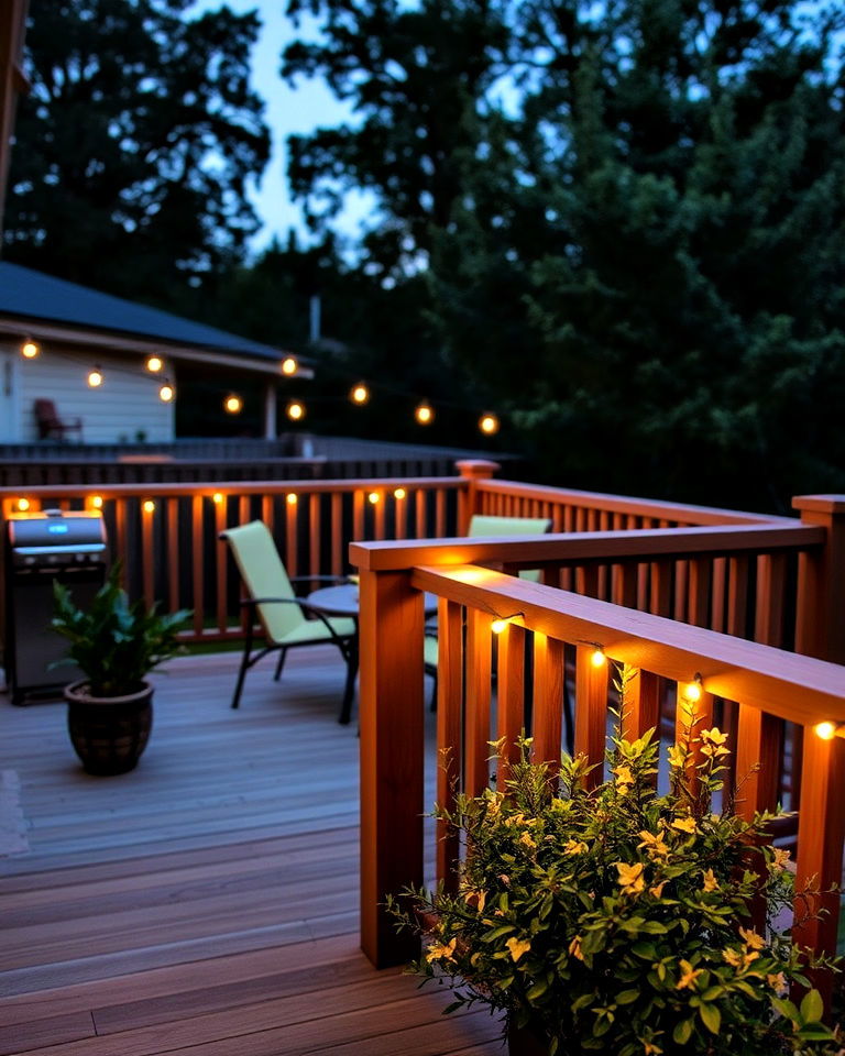 patio deck rail lighting for defined boundaries