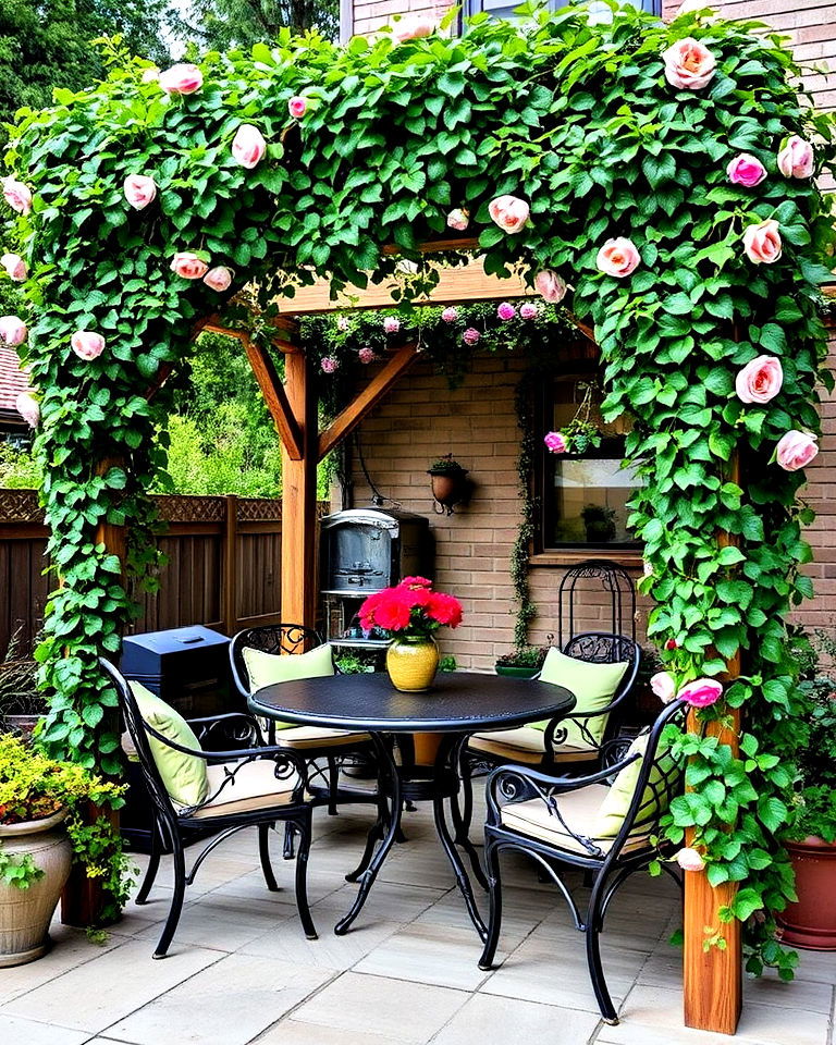 patio extension with trellis and climbing plants