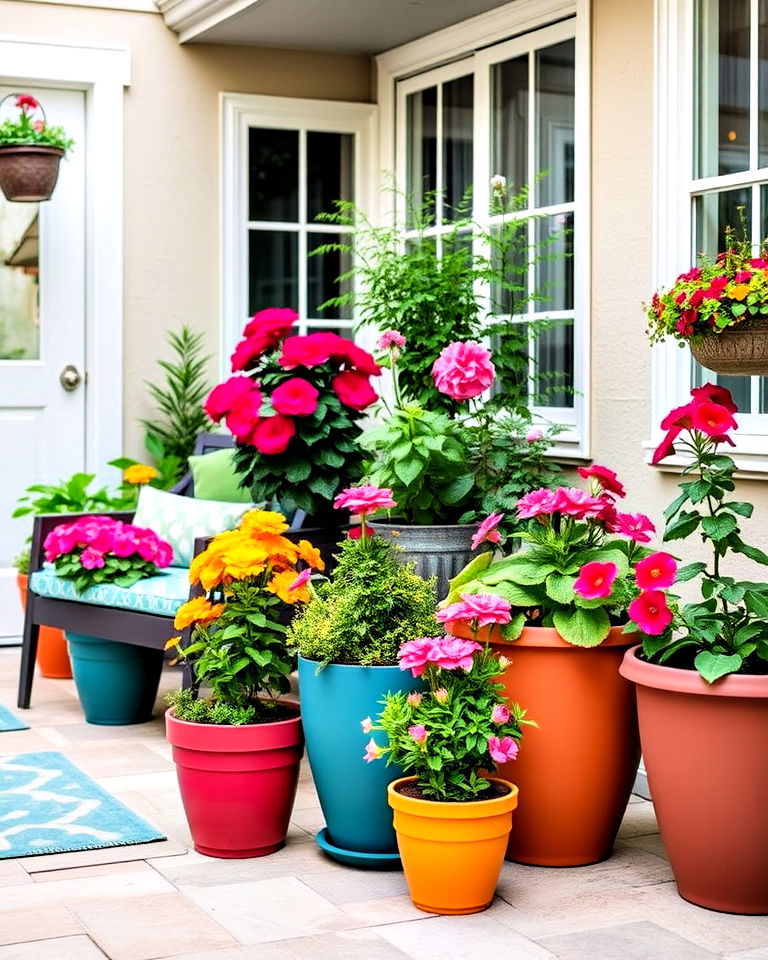 patio garden by using color coordinated planter
