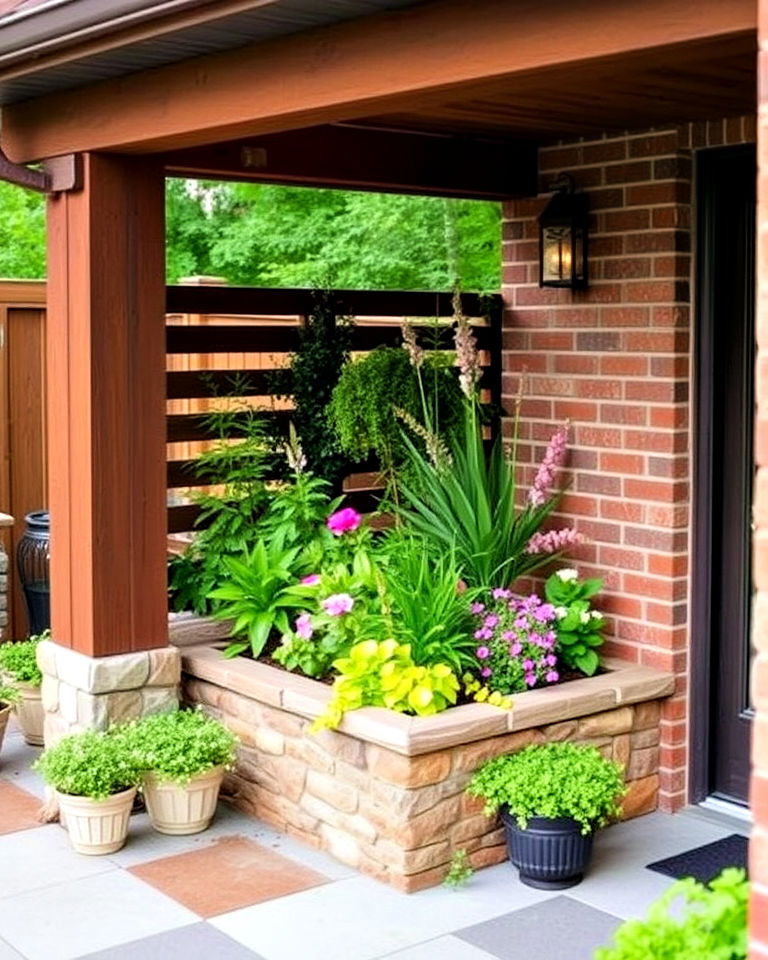 patio with built in planters