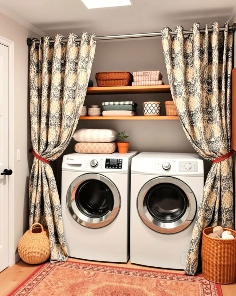 patterned curtains for hidden storage