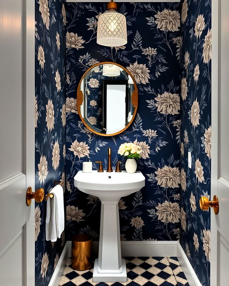 patterned navy wallpaper for a statement look
