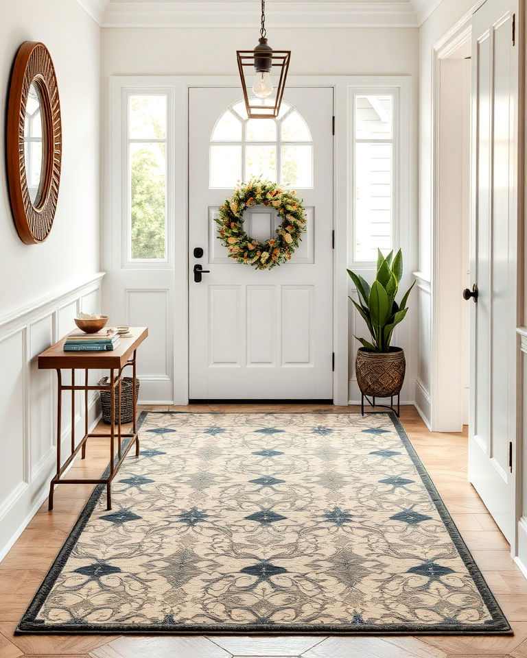 patterned tile effect entryway rug