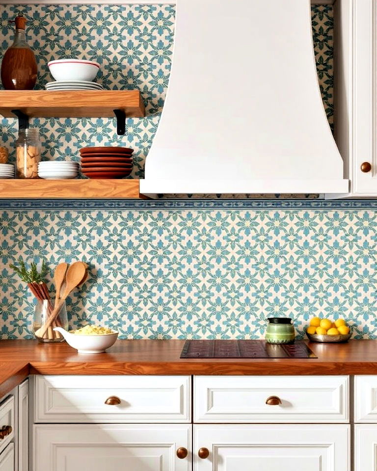 patterned tiles kitchen wallpaper