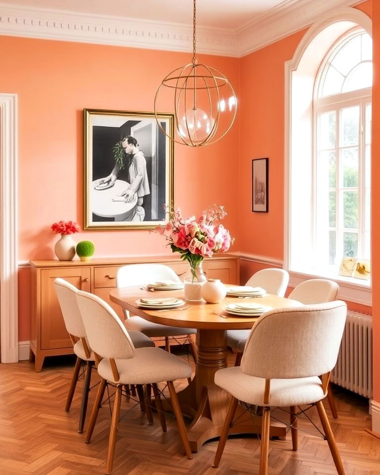 peach dining area for warm cheerfulness