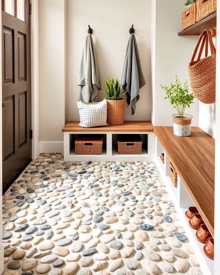 pebble mudroom flooring for a spa like feel