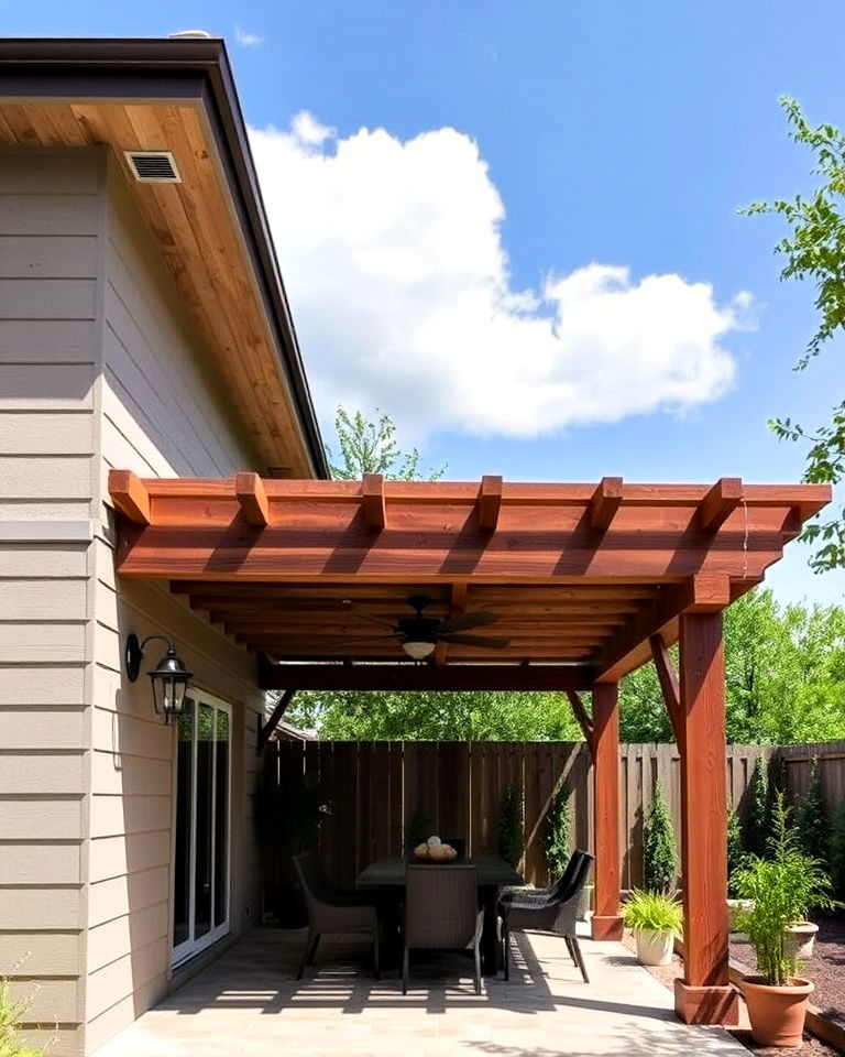 pergola roof with rustic reclaimed wood plank
