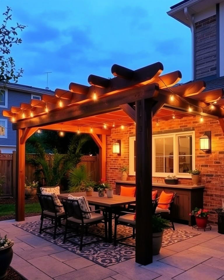 pergola with string lights for evening gatherings