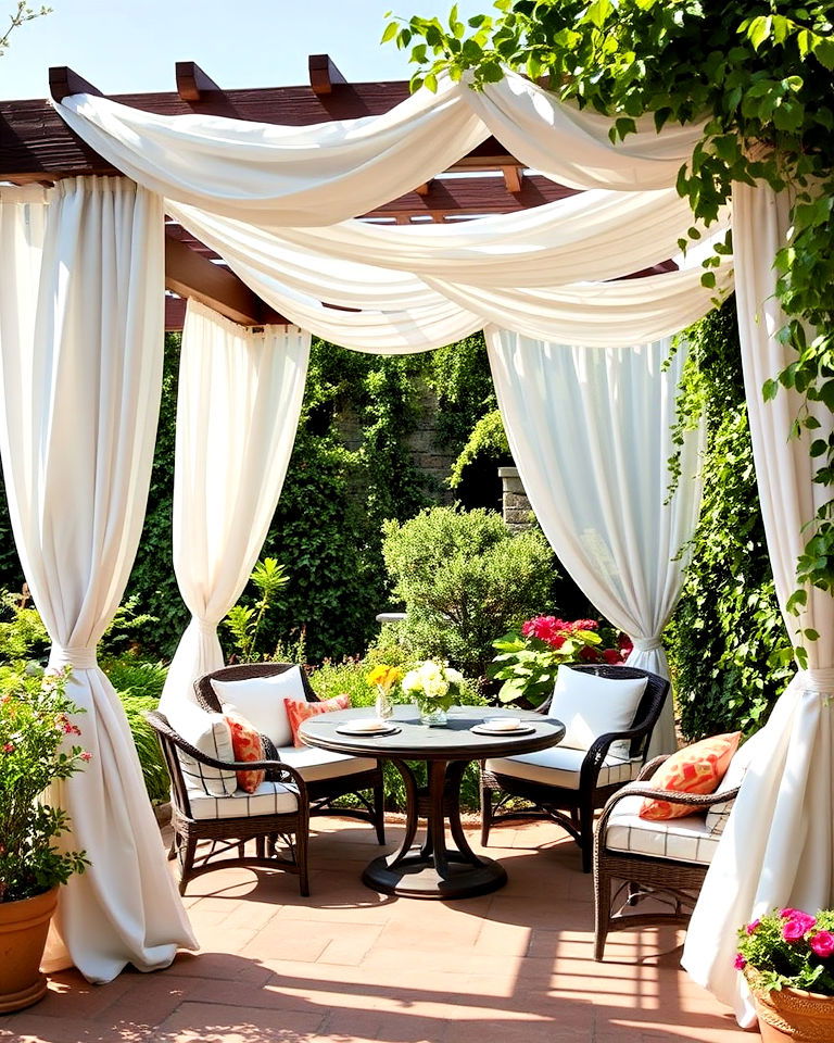 pergola with white drapes