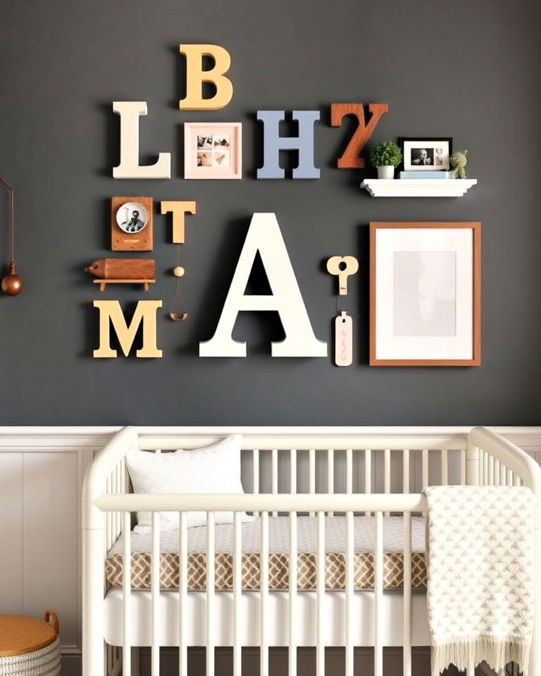 personalized initial wall for a baby boy nursery