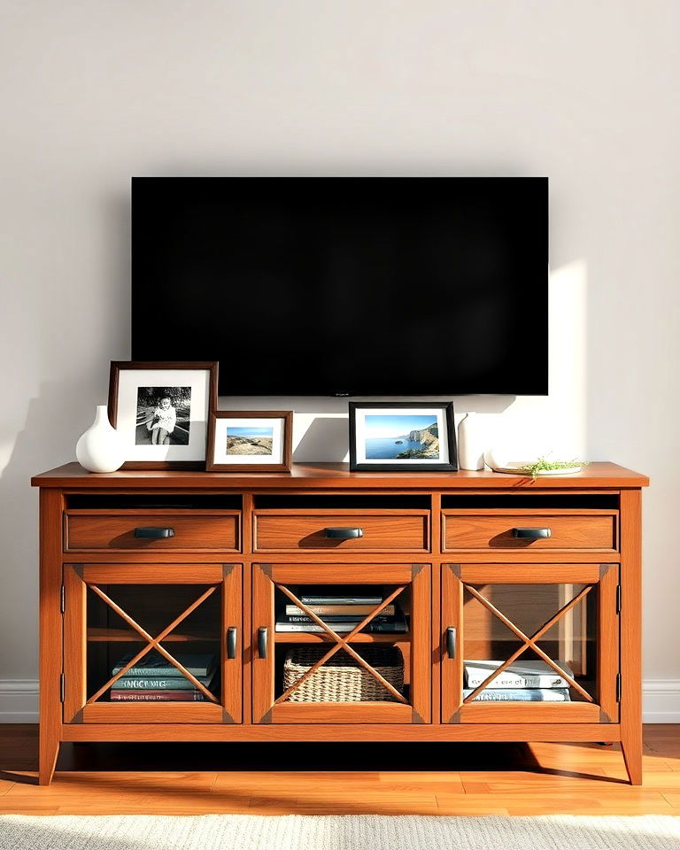 picture frames for a layered tv console look