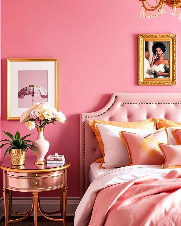 pink and gold accents room